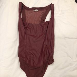 Red free people leather bodysuit